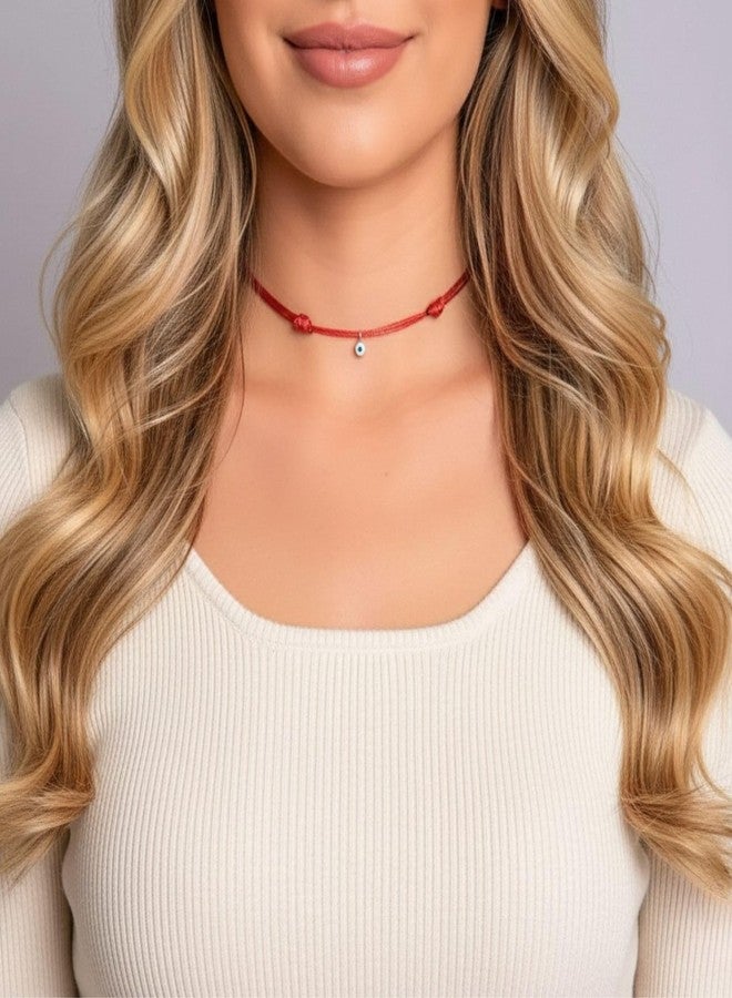 Luck Strings Evil Eye Cord Choker Necklace for Men or Women Unisex Adult - Protection Nazar Kabbalah Ojo Turco Good Luck Red or Black String (one size, Choker, Red) - Image 4